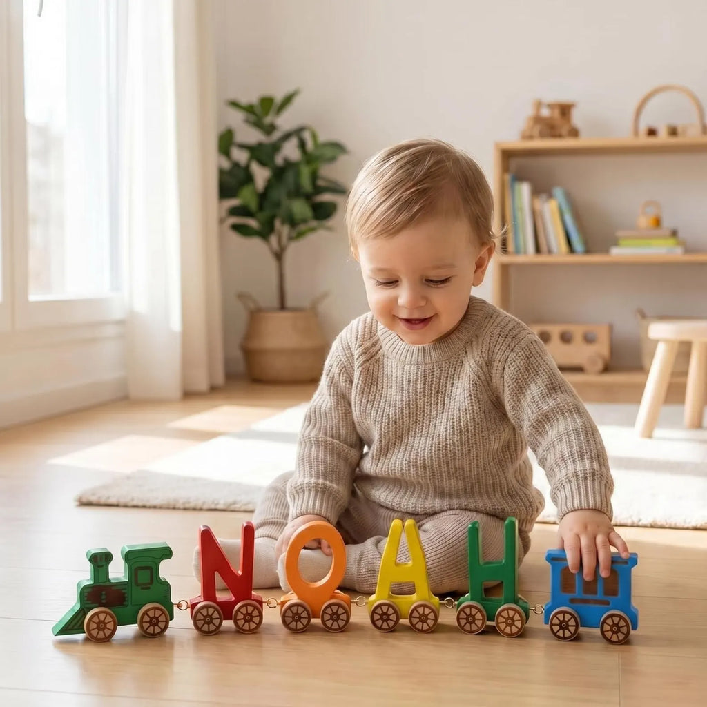 Buylyft Personalized Wooden Name Puzzle Train – Montessori Baby Toy & Custom 1st Birthday Gift