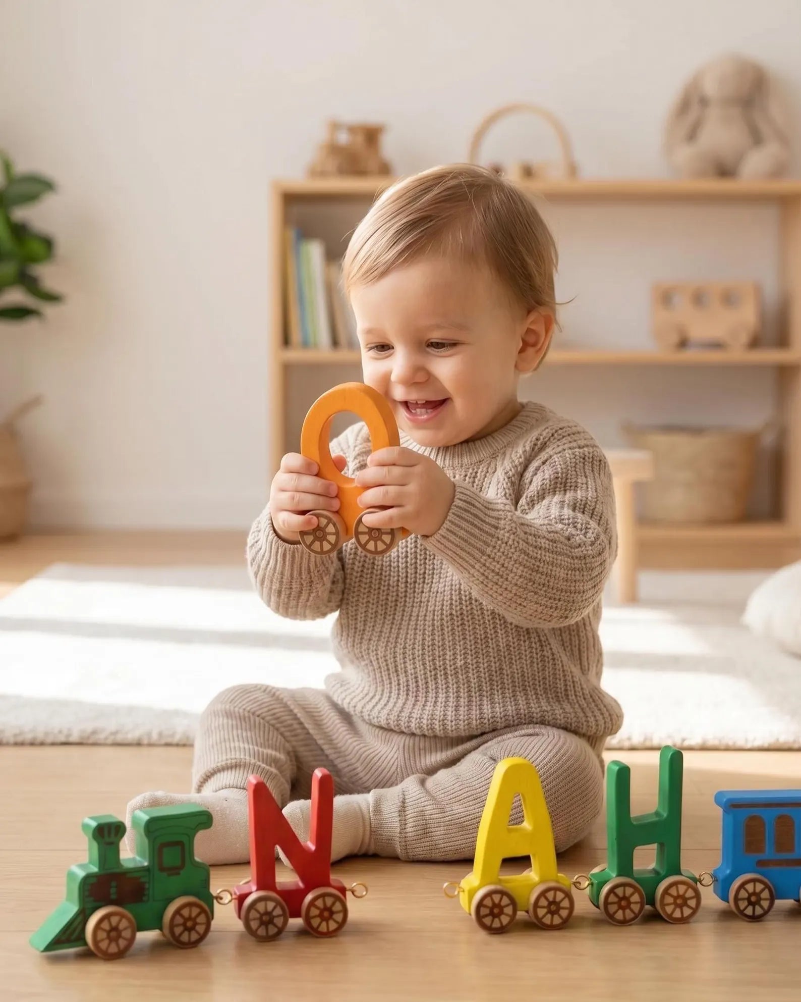 Buylyft Personalized Wooden Name Puzzle Train – Montessori Baby Toy & Custom 1st Birthday Gift