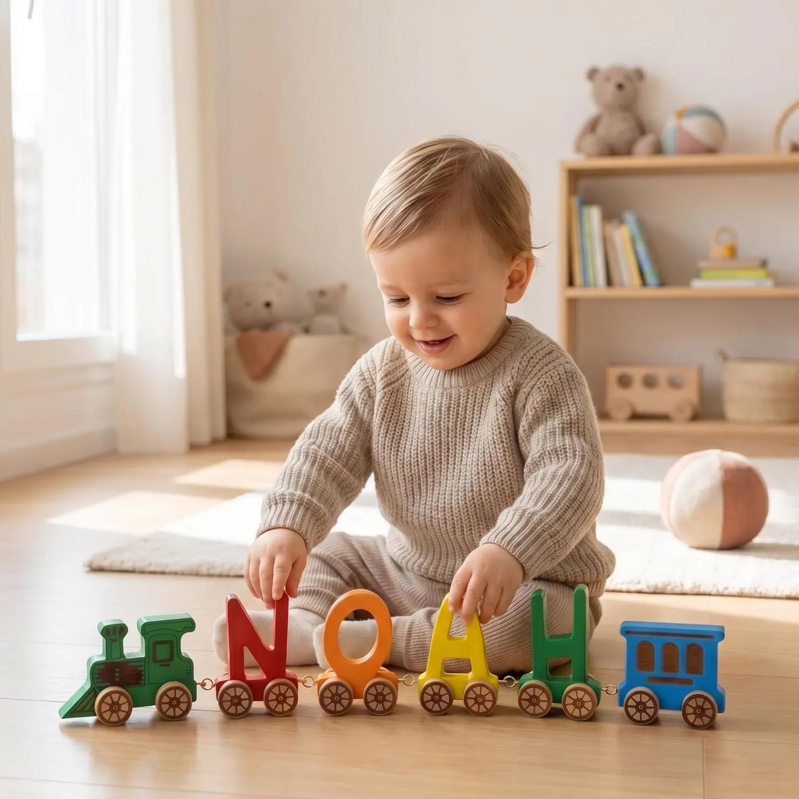 Buylyft Personalized Wooden Name Puzzle Train – Montessori Baby Toy & Custom 1st Birthday Gift